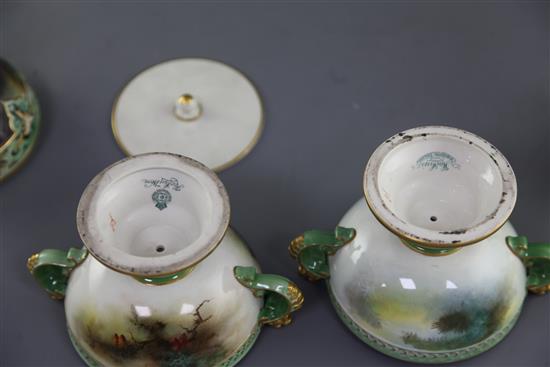 Two Hadley ware tear drop shaped pot pourri, covers and inner covers, c.1900, 25cm